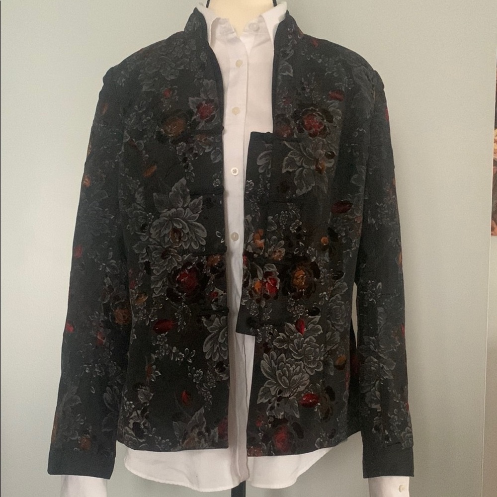 Marie Claire Vintage Dark Floral Blazer, Sz M